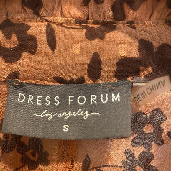 Dress Forum Los Angeles Dress Small Tan Floral Boho Prairie Ruffle Fall Colors - Picture 2 of 13